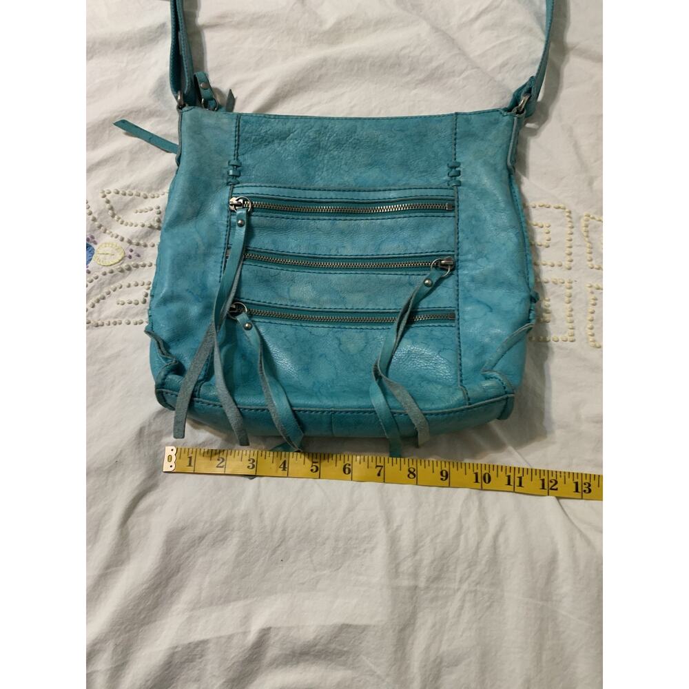 Lucky Brand Turquoise Crossbody Triple Zipper pockets Whipstitch Western Boho - Picture 3 of 12
